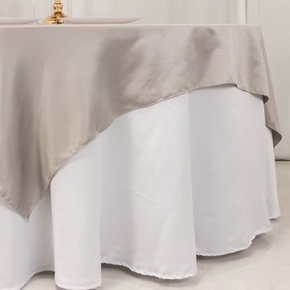 Lamour Satin 72"x72" Table Overlay Square Tablecloth Silver - Smooth Finish Table Topper - Bell Racket Store