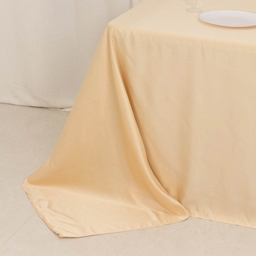 Lamour Satin 90"x132" Rectangle Tablecloth Beige - Soft & Silk - Like Seamless Table Cover - Bell Racket Store