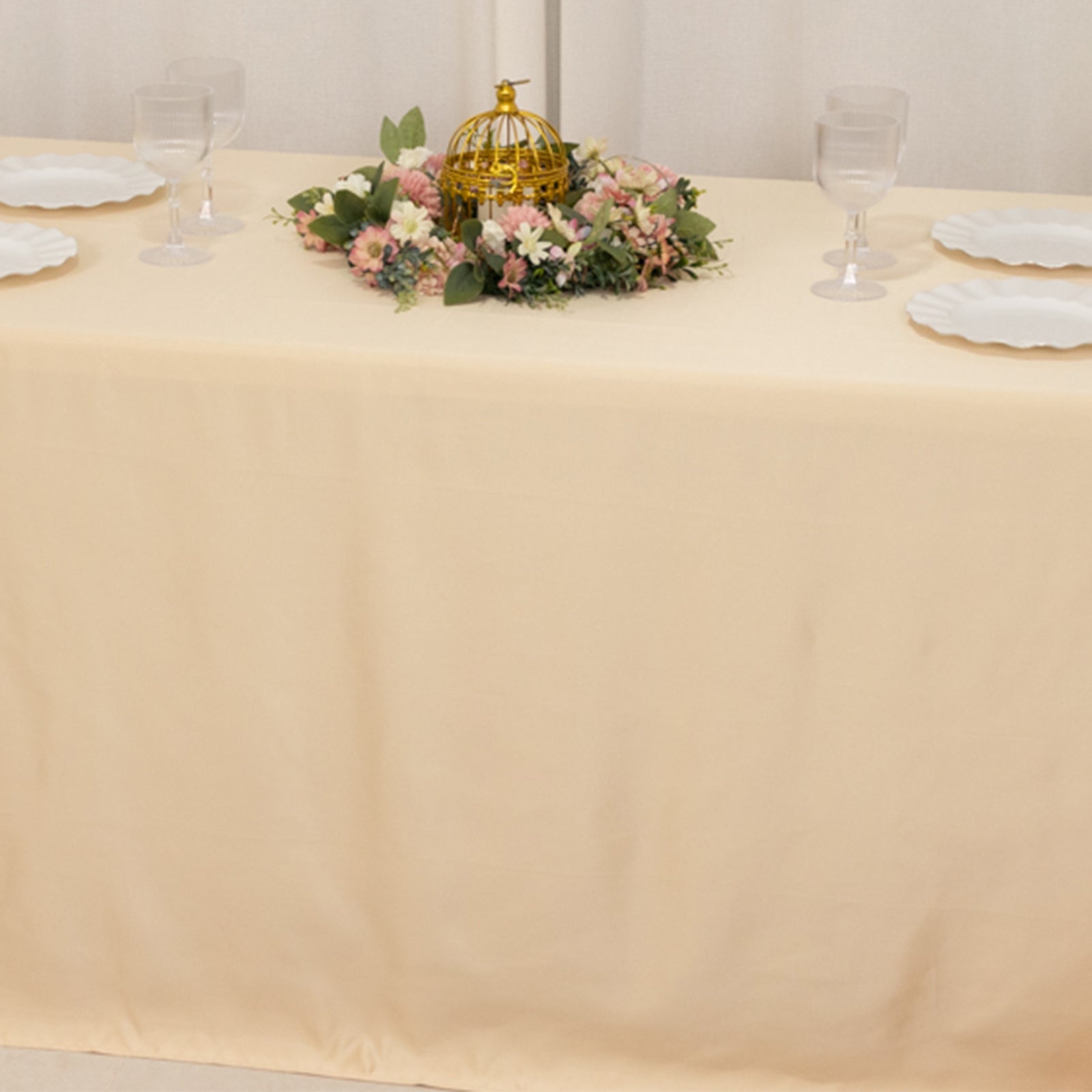 Lamour Satin 90"x132" Rectangle Tablecloth Beige - Soft & Silk - Like Seamless Table Cover - Bell Racket Store