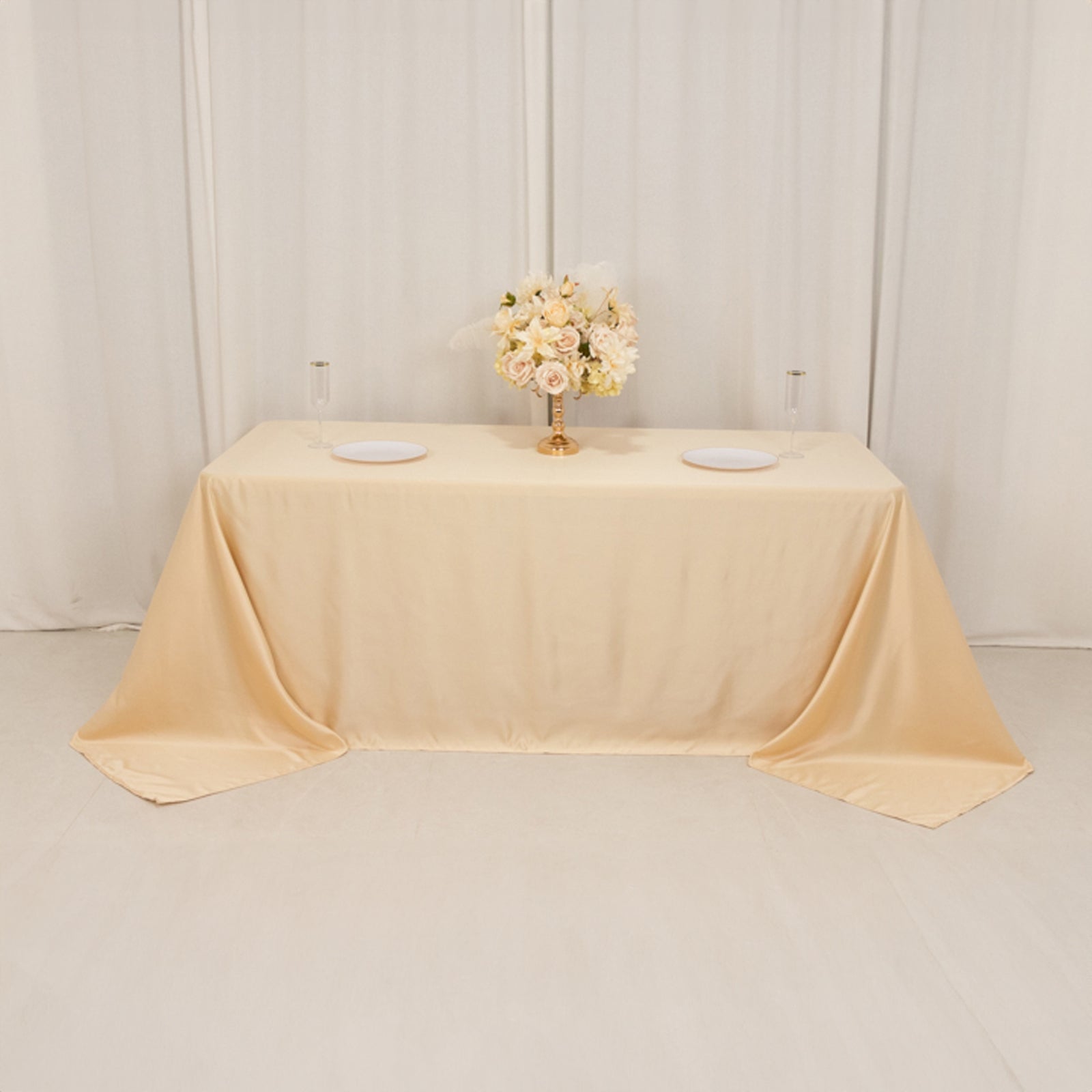 Lamour Satin 90"x132" Rectangle Tablecloth Beige - Soft & Silk - Like Seamless Table Cover - Bell Racket Store