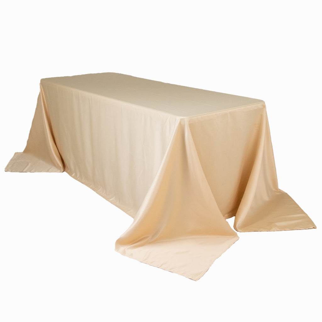 Lamour Satin 90"x132" Rectangle Tablecloth Beige - Soft & Silk - Like Seamless Table Cover - Bell Racket Store