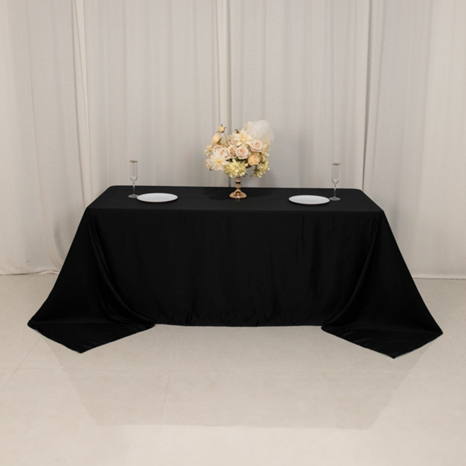 Lamour Satin 90"x132" Rectangle Tablecloth Black - Soft & Silk - Like Seamless Table Cover for Weddings & Parties - Bell Racket Store