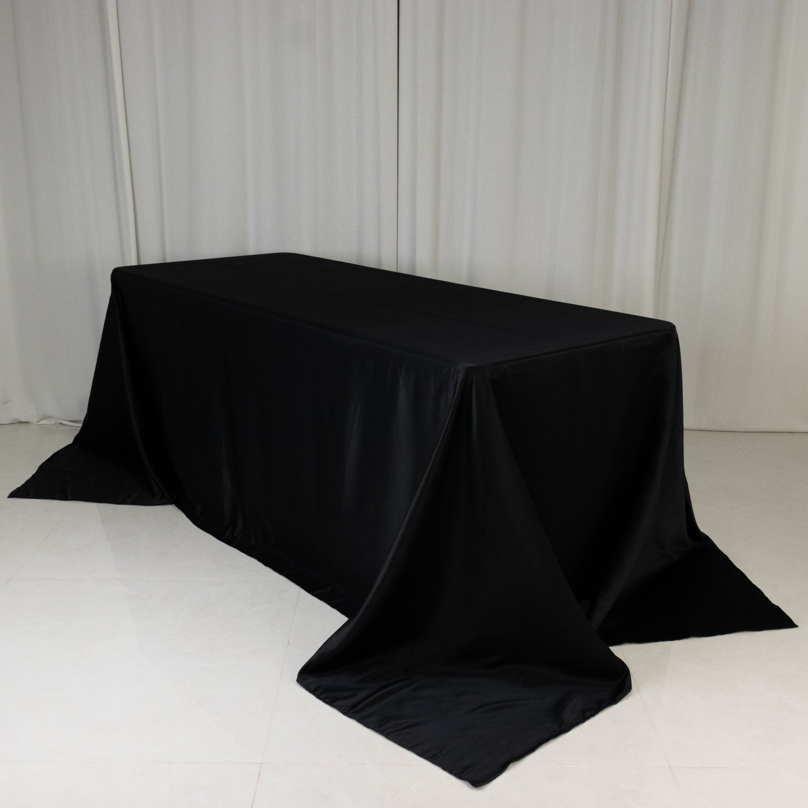 Lamour Satin 90"x132" Rectangle Tablecloth Black - Soft & Silk - Like Seamless Table Cover for Weddings & Parties - Bell Racket Store