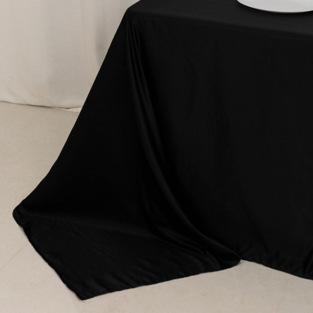 Lamour Satin 90"x132" Rectangle Tablecloth Black - Soft & Silk - Like Seamless Table Cover for Weddings & Parties - Bell Racket Store