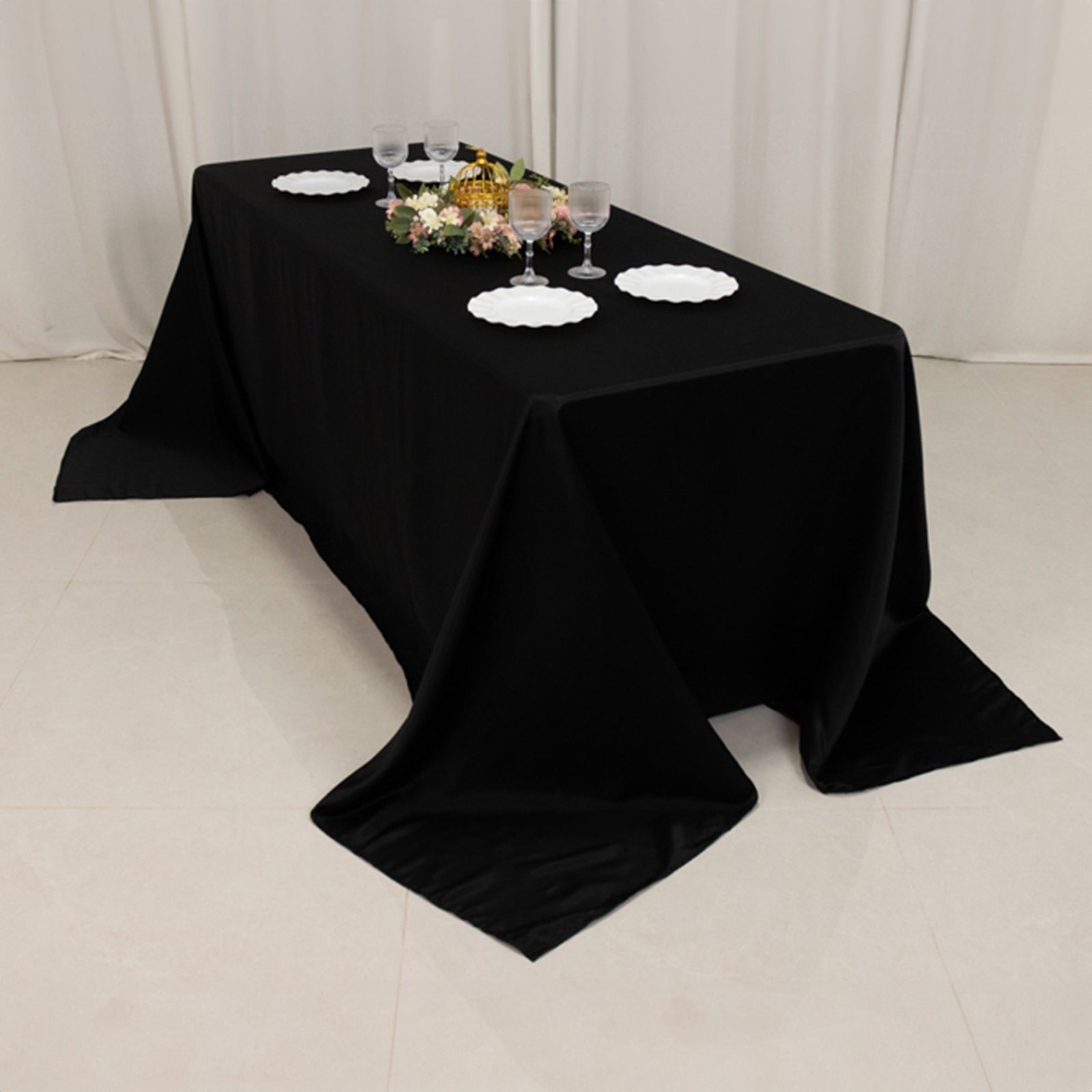 Lamour Satin 90"x132" Rectangle Tablecloth Black - Soft & Silk - Like Seamless Table Cover for Weddings & Parties - Bell Racket Store