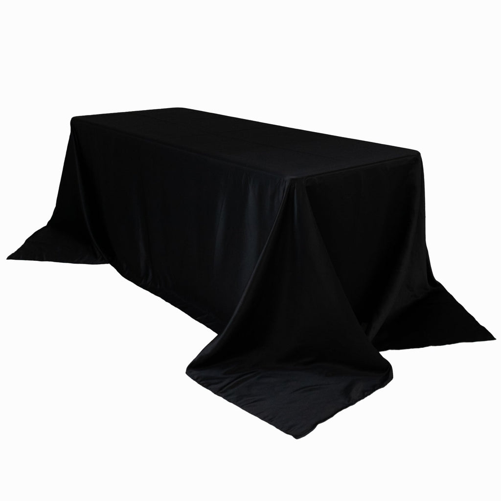 Lamour Satin 90"x132" Rectangle Tablecloth Black - Soft & Silk - Like Seamless Table Cover for Weddings & Parties - Bell Racket Store