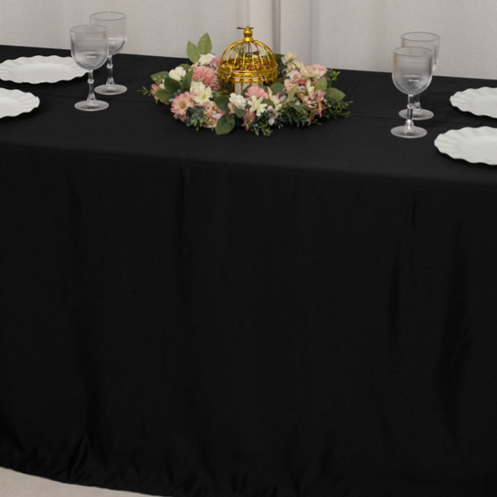 Lamour Satin 90"x132" Rectangle Tablecloth Black - Soft & Silk - Like Seamless Table Cover for Weddings & Parties - Bell Racket Store