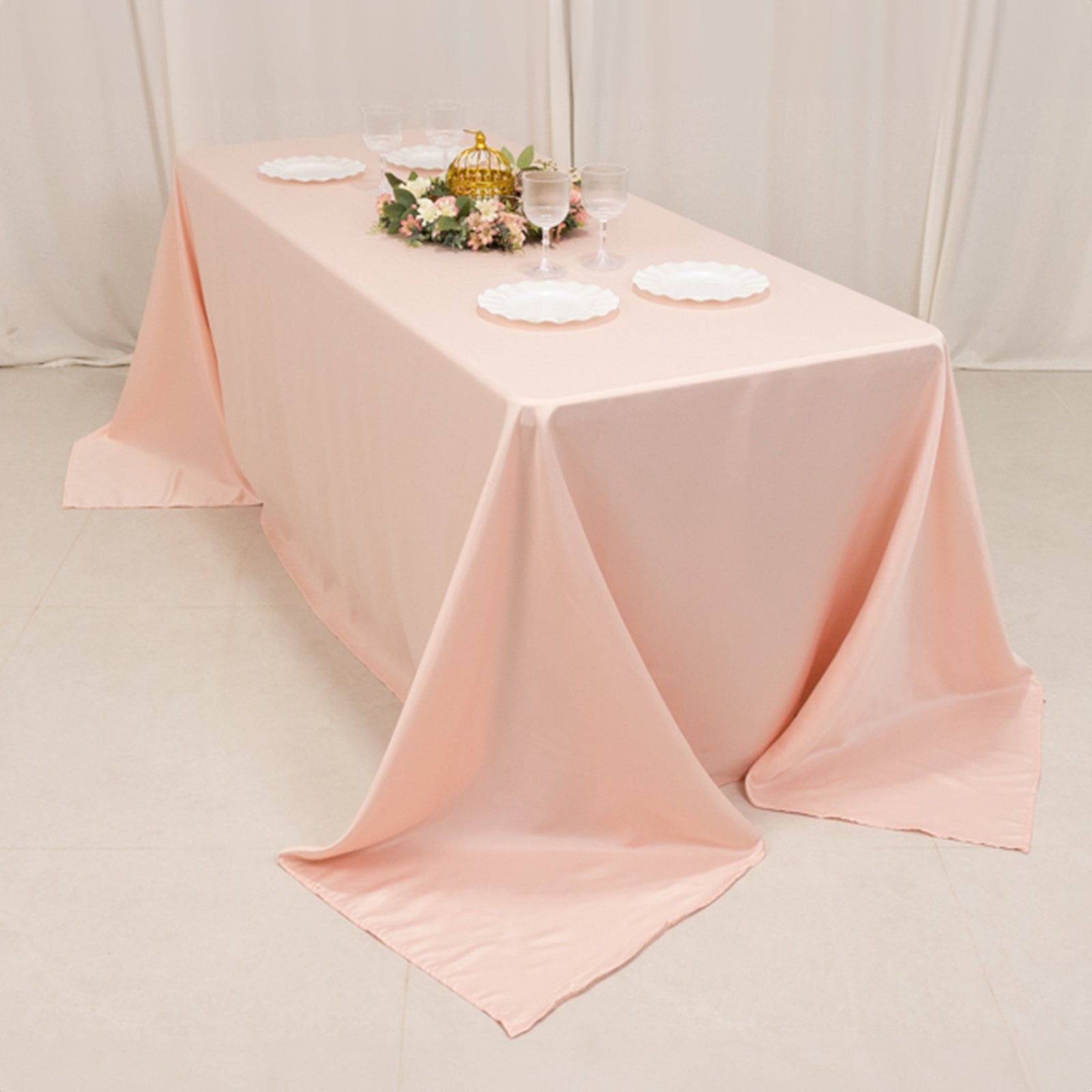 Lamour Satin 90"x132" Rectangle Tablecloth Blush - Soft & Silk - Like Seamless Table Cover - Bell Racket Store