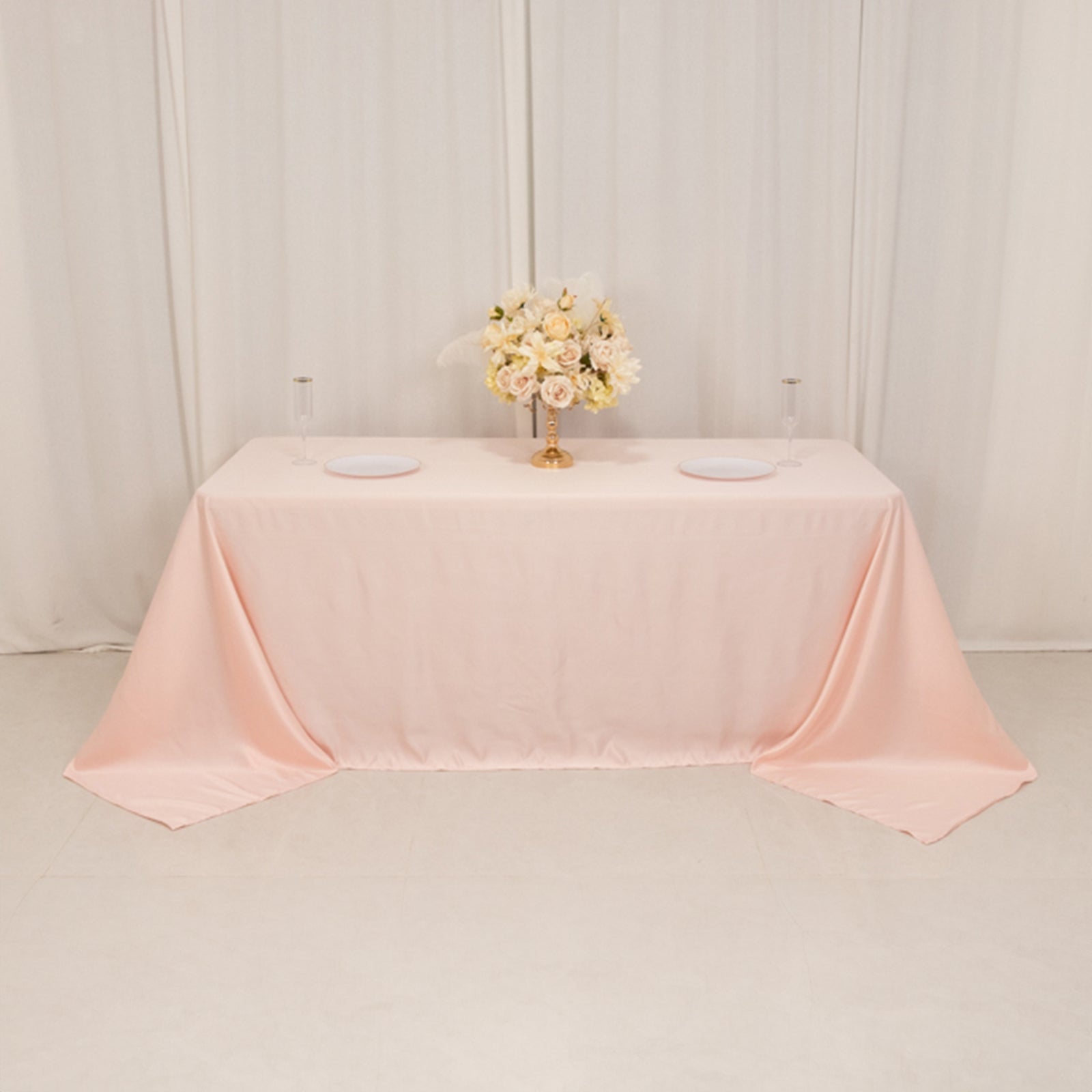 Lamour Satin 90"x132" Rectangle Tablecloth Blush - Soft & Silk - Like Seamless Table Cover - Bell Racket Store