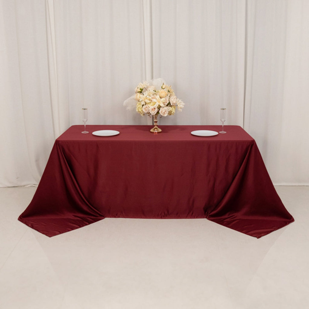 Lamour Satin 90"x132" Rectangle Tablecloth Burgundy - Soft & Silk - Like Seamless Table Cover - Bell Racket Store