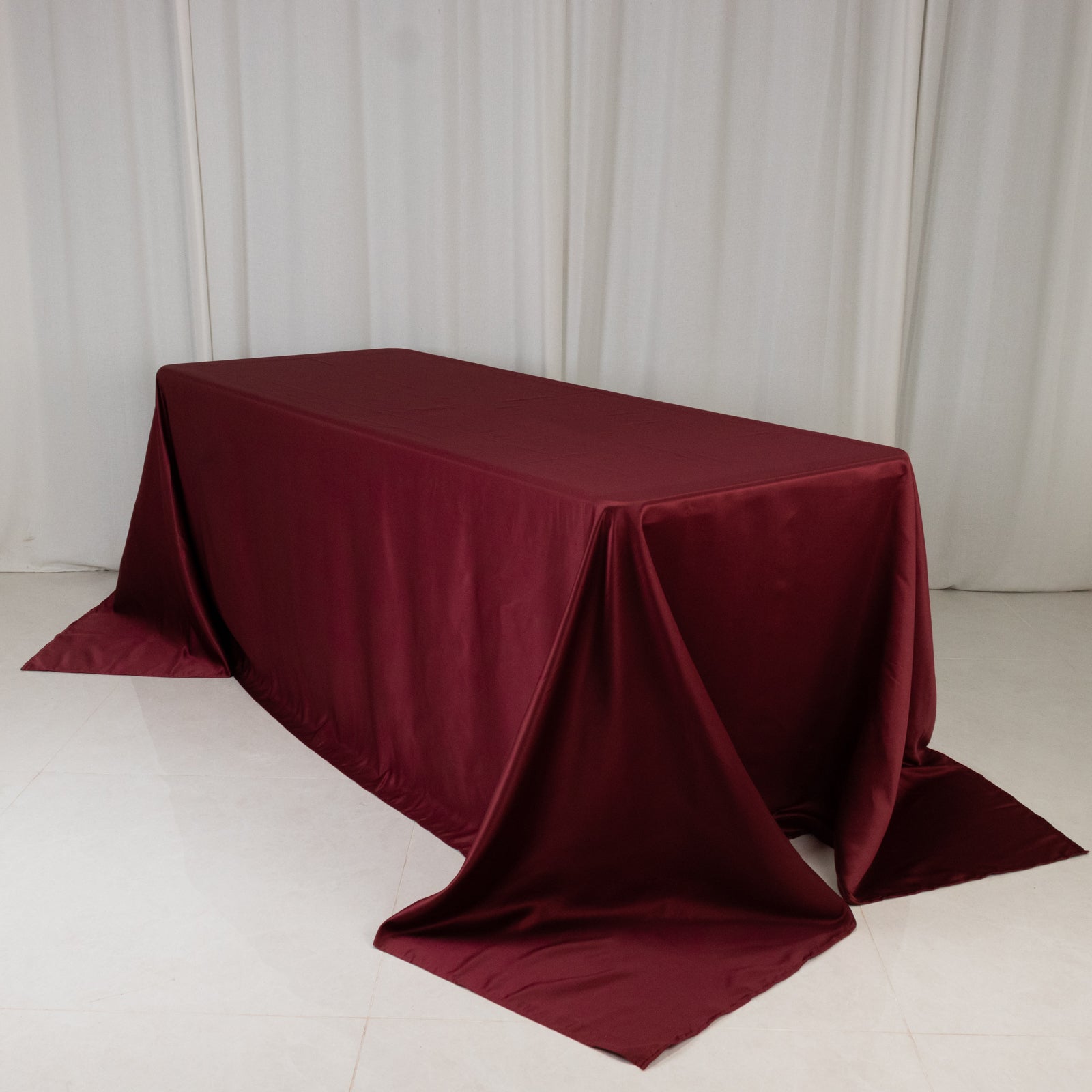 Lamour Satin 90"x132" Rectangle Tablecloth Burgundy - Soft & Silk - Like Seamless Table Cover - Bell Racket Store