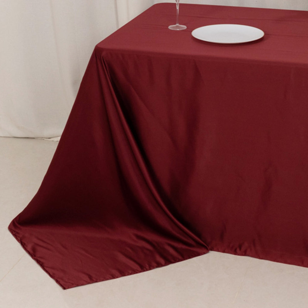 Lamour Satin 90"x132" Rectangle Tablecloth Burgundy - Soft & Silk - Like Seamless Table Cover - Bell Racket Store