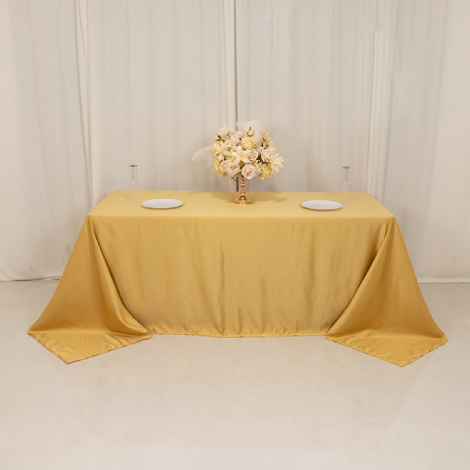 Lamour Satin 90"x132" Rectangle Tablecloth Champagne - Soft & Silk - Like Seamless Table Cover - Bell Racket Store