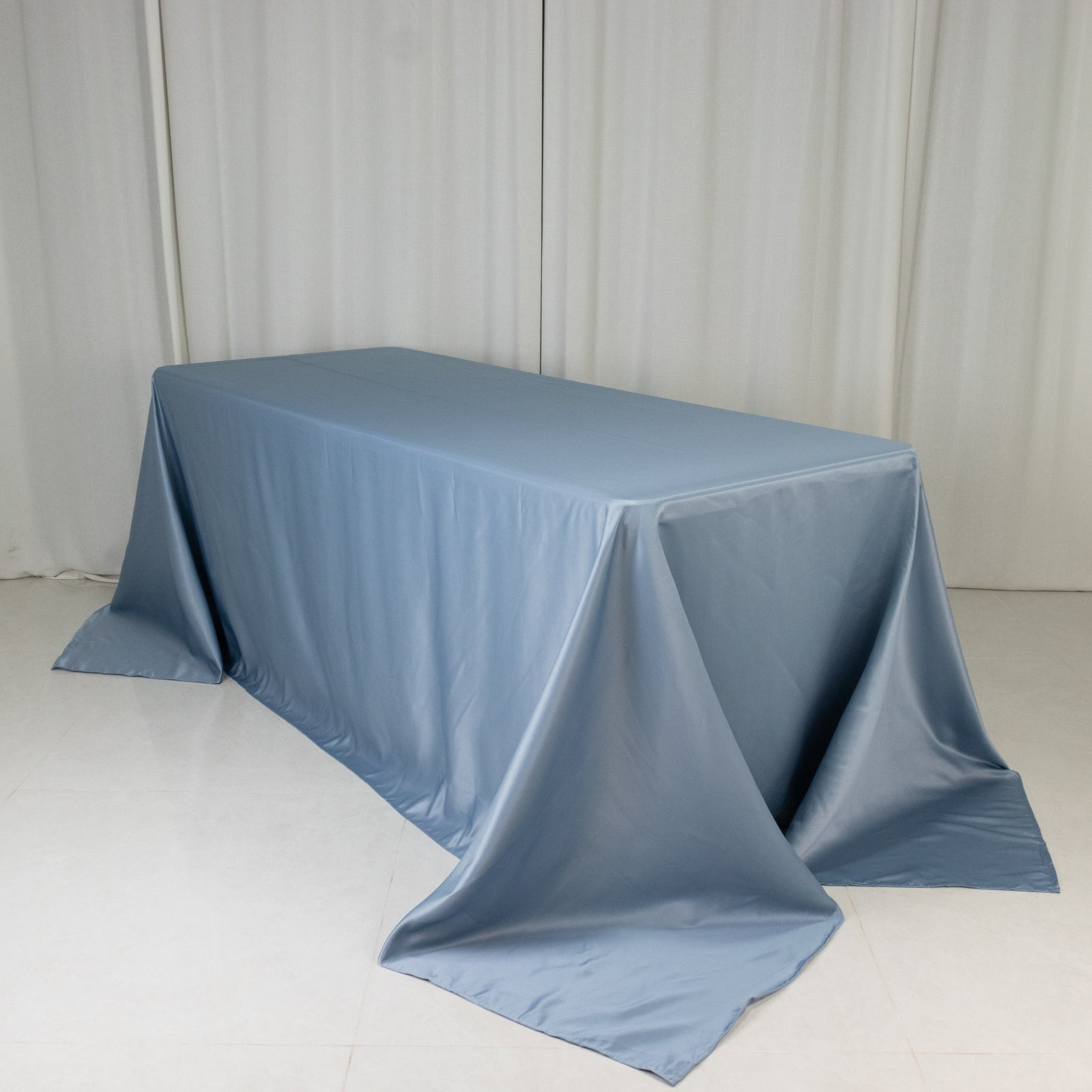 Lamour Satin 90"x132" Rectangle Tablecloth Dusty Blue - Soft & Silk - Like Seamless Table Cover - Bell Racket Store