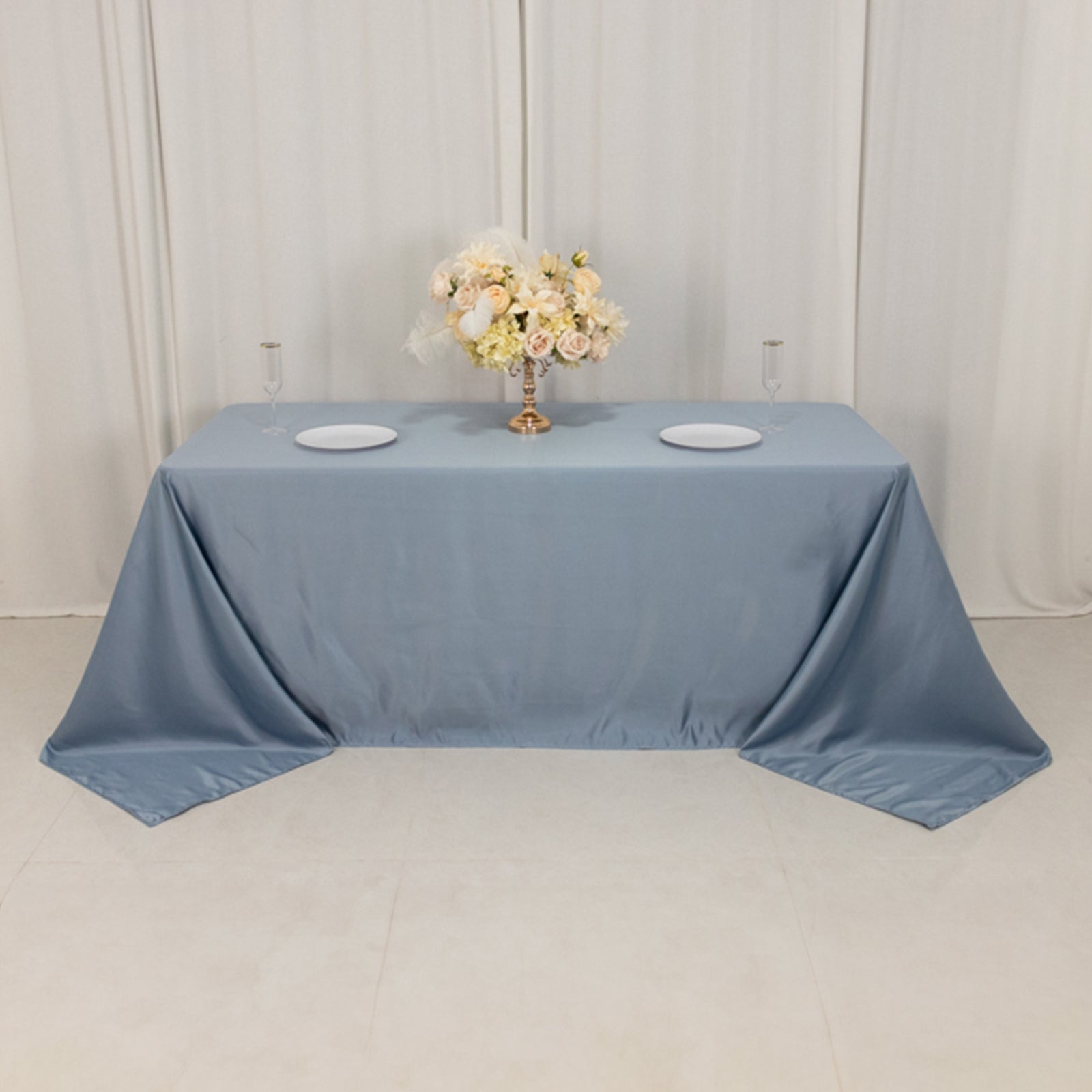 Lamour Satin 90"x132" Rectangle Tablecloth Dusty Blue - Soft & Silk - Like Seamless Table Cover - Bell Racket Store