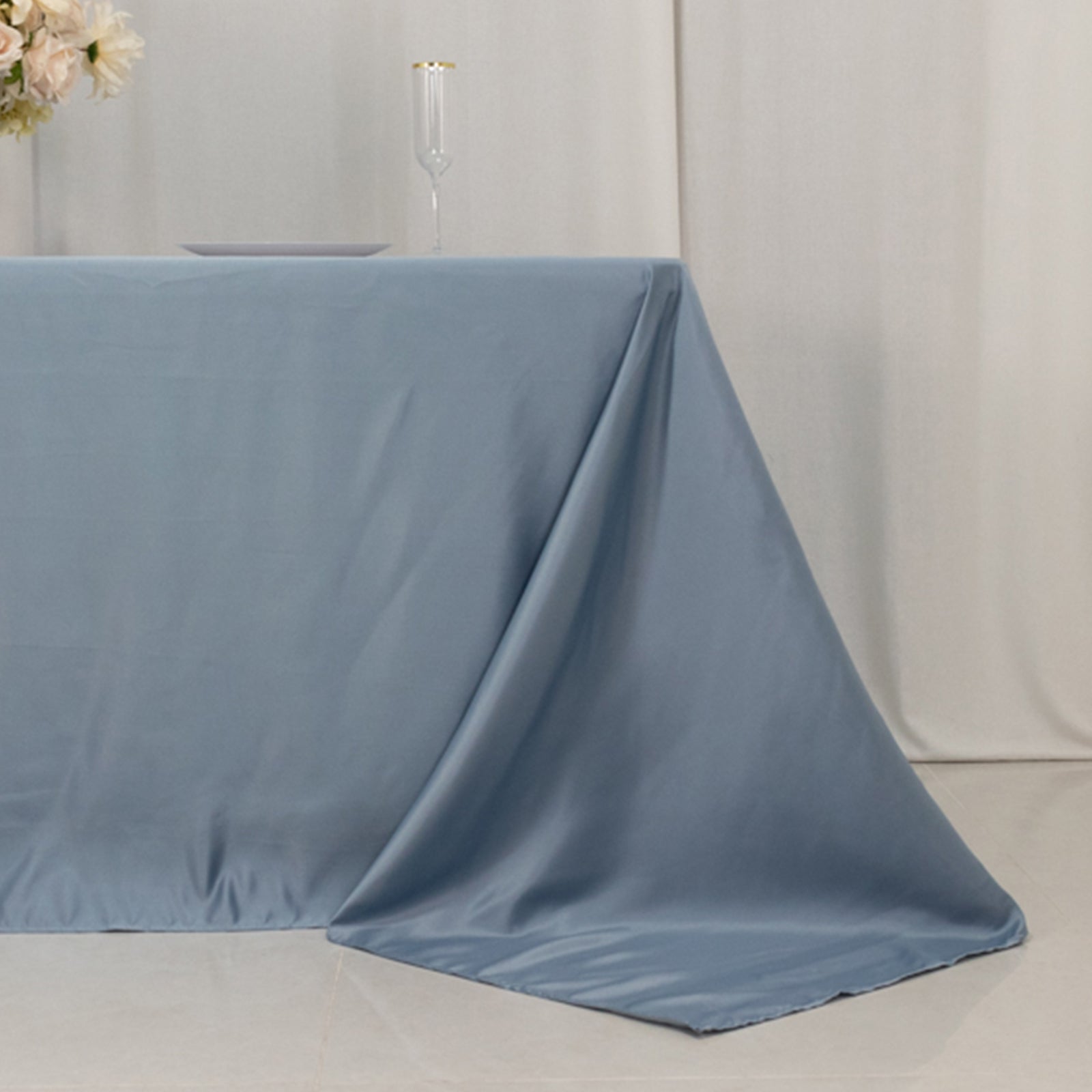 Lamour Satin 90"x132" Rectangle Tablecloth Dusty Blue - Soft & Silk - Like Seamless Table Cover - Bell Racket Store