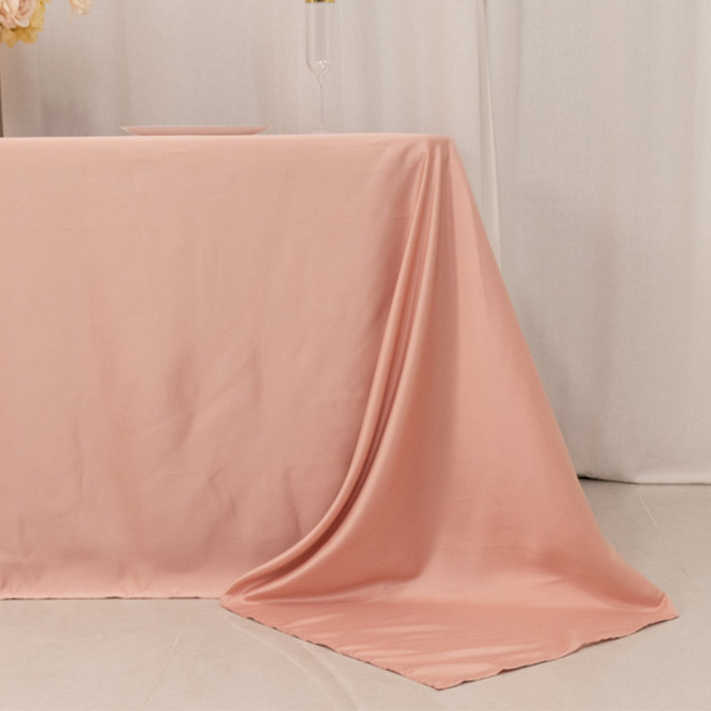 Lamour Satin 90"x132" Rectangle Tablecloth Dusty Rose - Soft & Silk - Like Seamless Table Cover - Bell Racket Store