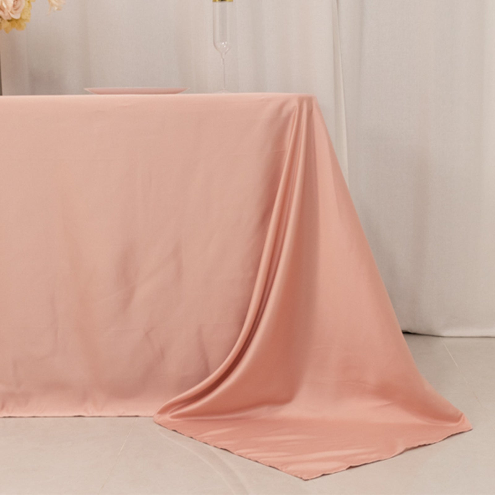 Lamour Satin 90"x132" Rectangle Tablecloth Dusty Rose - Soft & Silk - Like Seamless Table Cover - Bell Racket Store