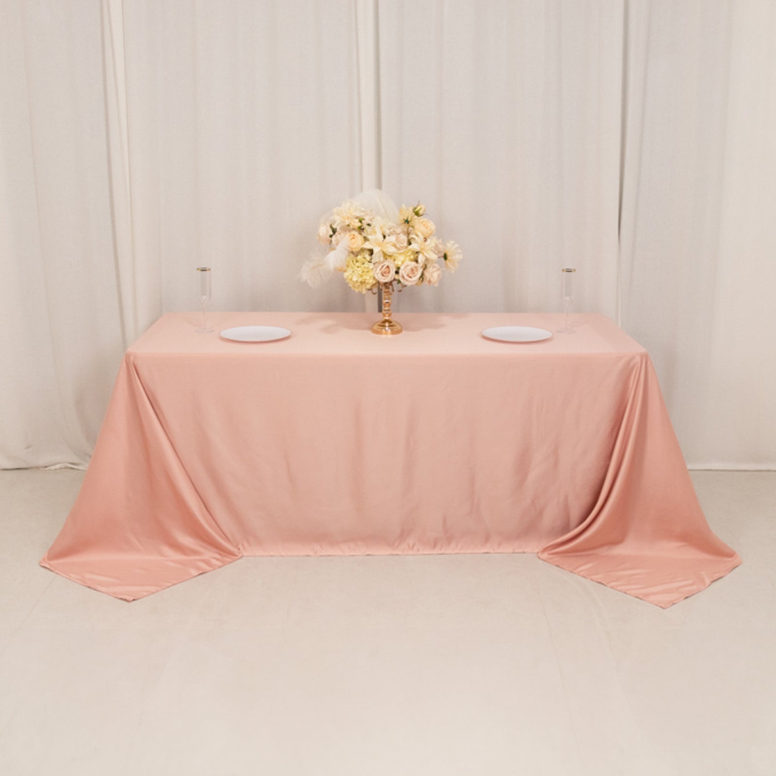Lamour Satin 90"x132" Rectangle Tablecloth Dusty Rose - Soft & Silk - Like Seamless Table Cover - Bell Racket Store