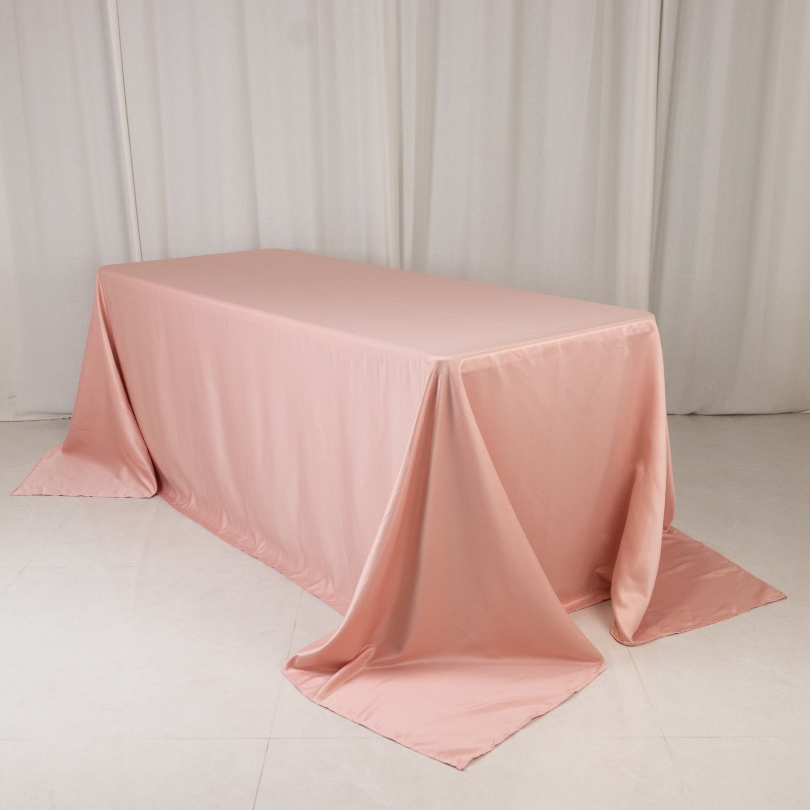 Lamour Satin 90"x132" Rectangle Tablecloth Dusty Rose - Soft & Silk - Like Seamless Table Cover - Bell Racket Store