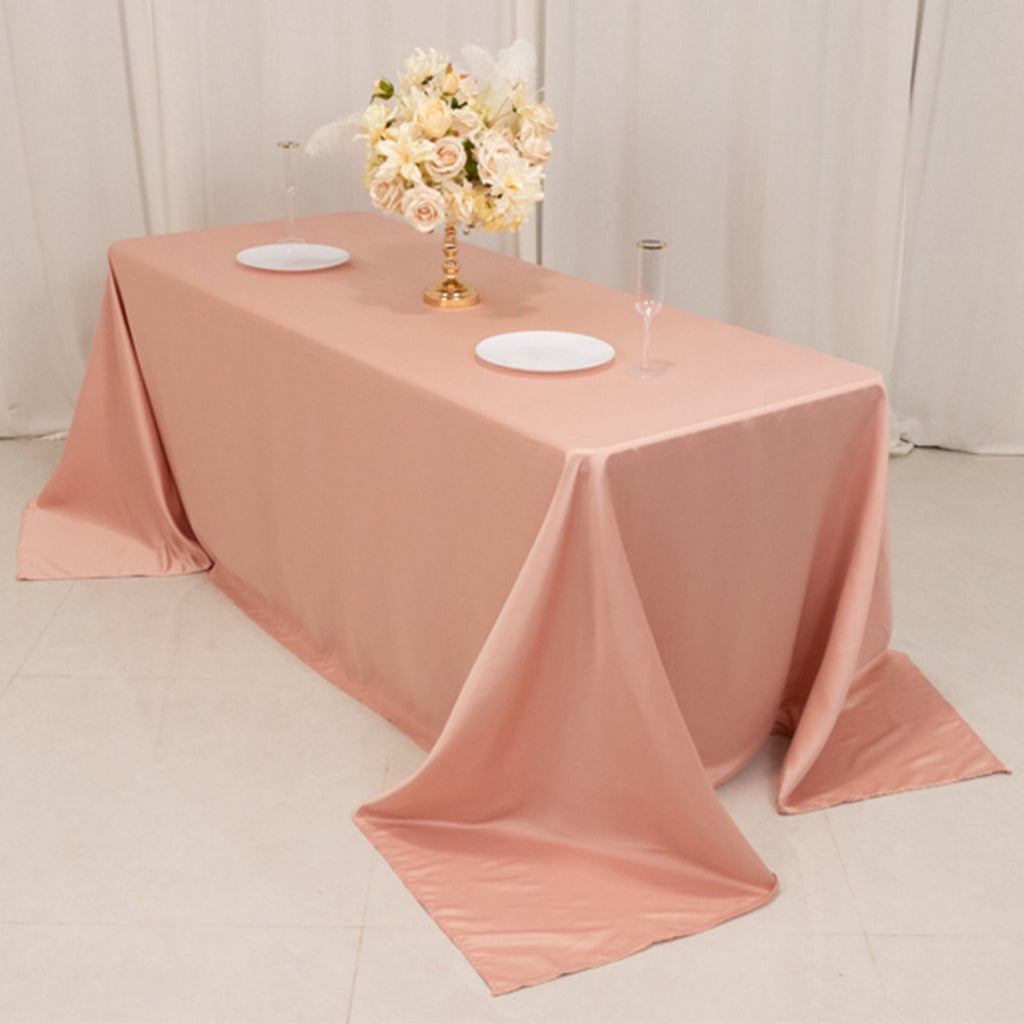Lamour Satin 90"x132" Rectangle Tablecloth Dusty Rose - Soft & Silk - Like Seamless Table Cover - Bell Racket Store