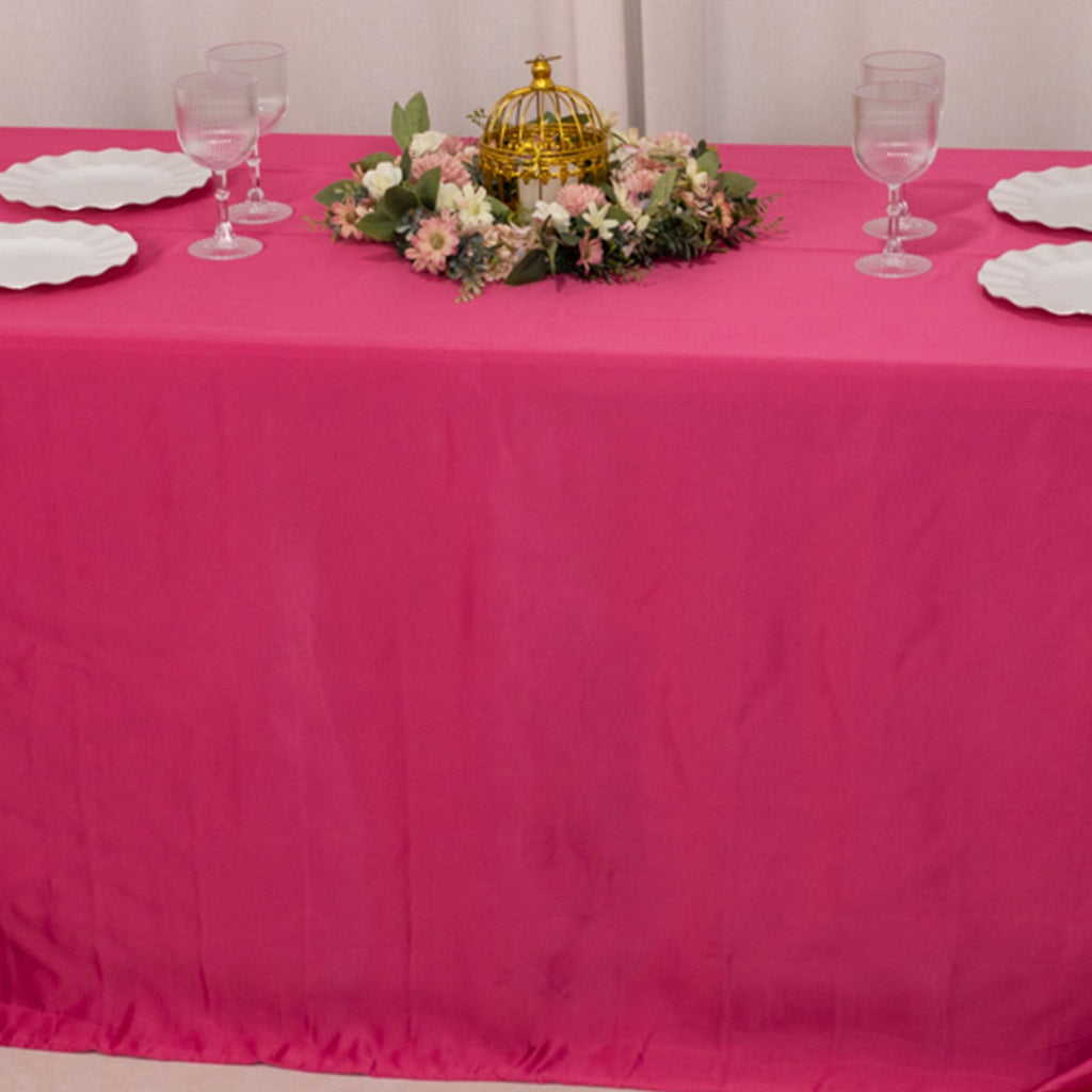 Lamour Satin 90"x132" Rectangle Tablecloth Fuchsia - Soft & Silk - Like Seamless Table Cover - Bell Racket Store