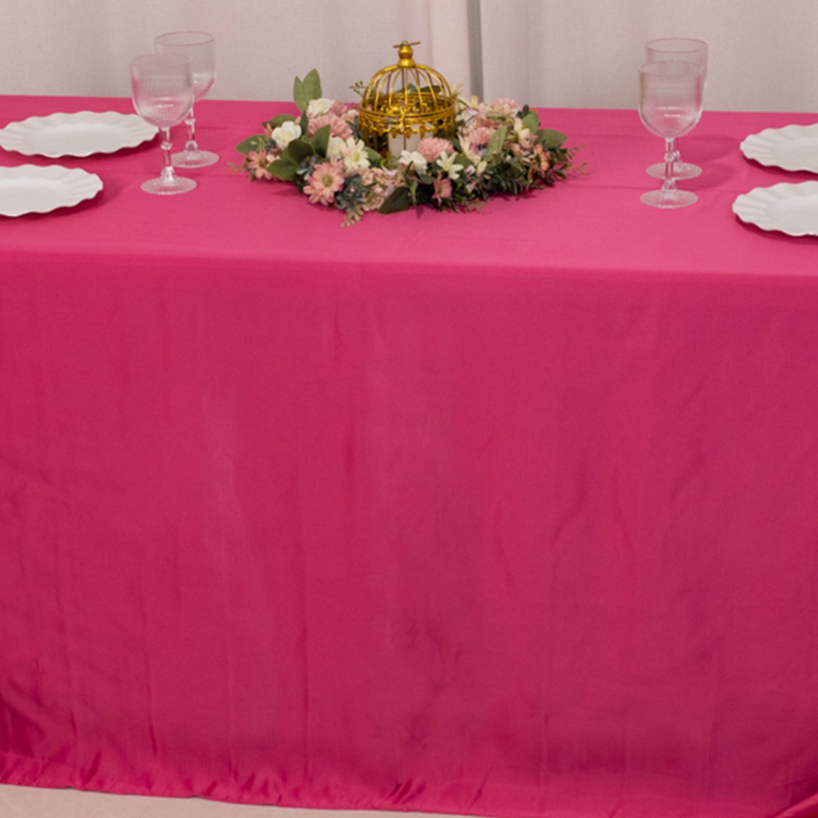 Lamour Satin 90"x132" Rectangle Tablecloth Fuchsia - Soft & Silk - Like Seamless Table Cover - Bell Racket Store