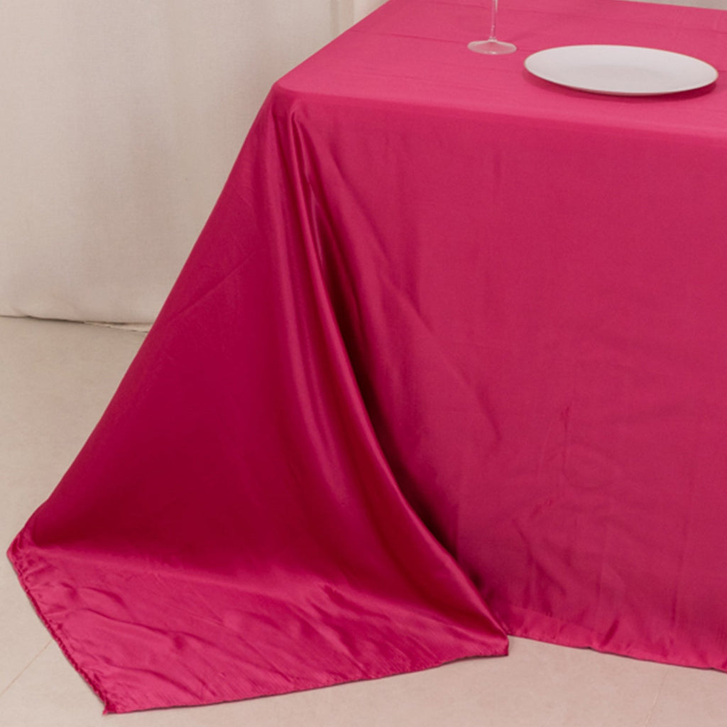 Lamour Satin 90"x132" Rectangle Tablecloth Fuchsia - Soft & Silk - Like Seamless Table Cover - Bell Racket Store