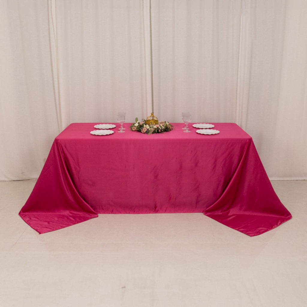 Lamour Satin 90"x132" Rectangle Tablecloth Fuchsia - Soft & Silk - Like Seamless Table Cover - Bell Racket Store