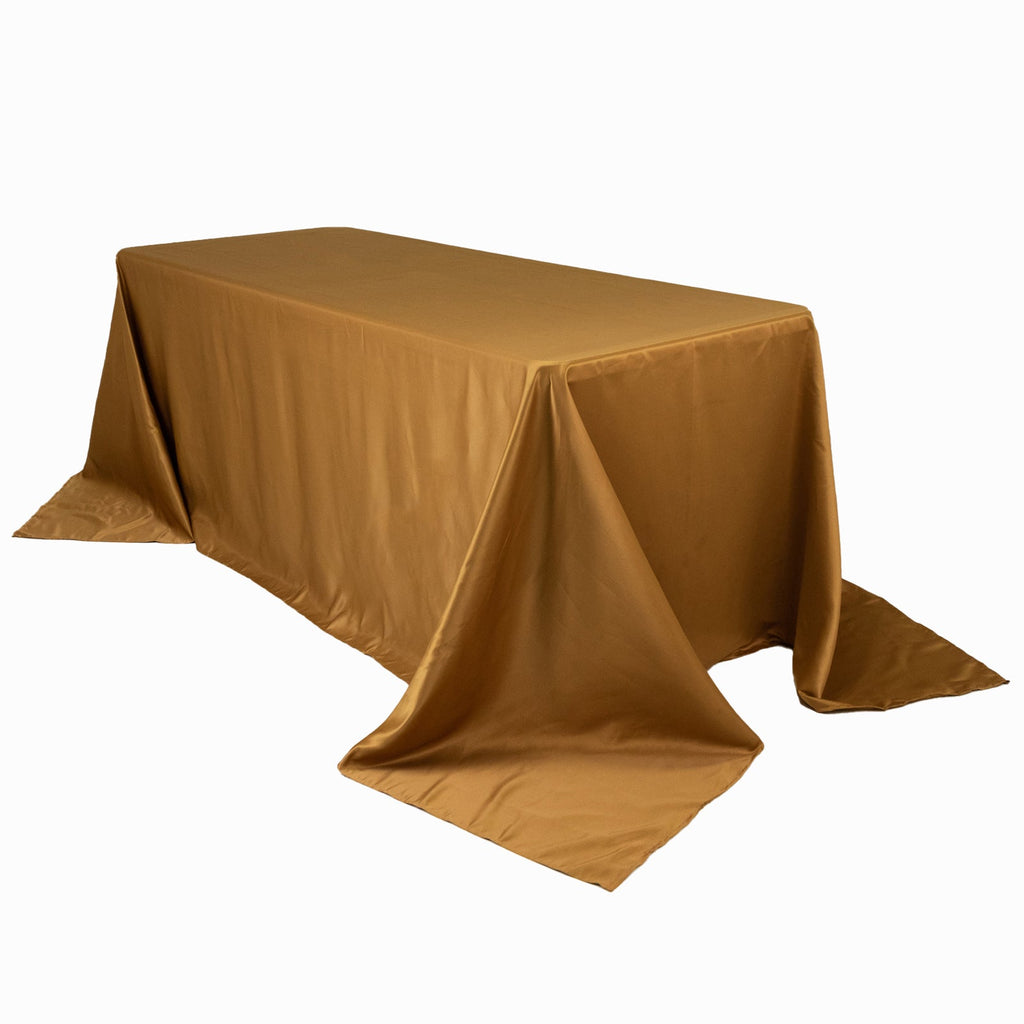 Lamour Satin 90"x132" Rectangle Tablecloth Gold - Soft & Silk - Like Seamless Table Cover for Weddings & Parties - Bell Racket Store