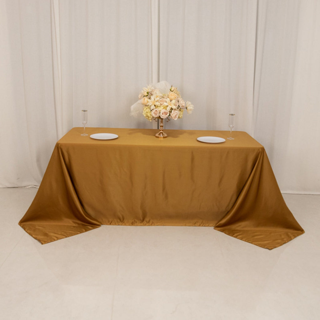 Lamour Satin 90"x132" Rectangle Tablecloth Gold - Soft & Silk - Like Seamless Table Cover for Weddings & Parties - Bell Racket Store