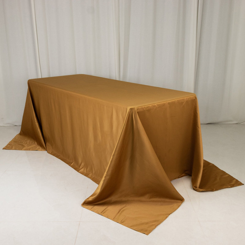Lamour Satin 90"x132" Rectangle Tablecloth Gold - Soft & Silk - Like Seamless Table Cover for Weddings & Parties - Bell Racket Store