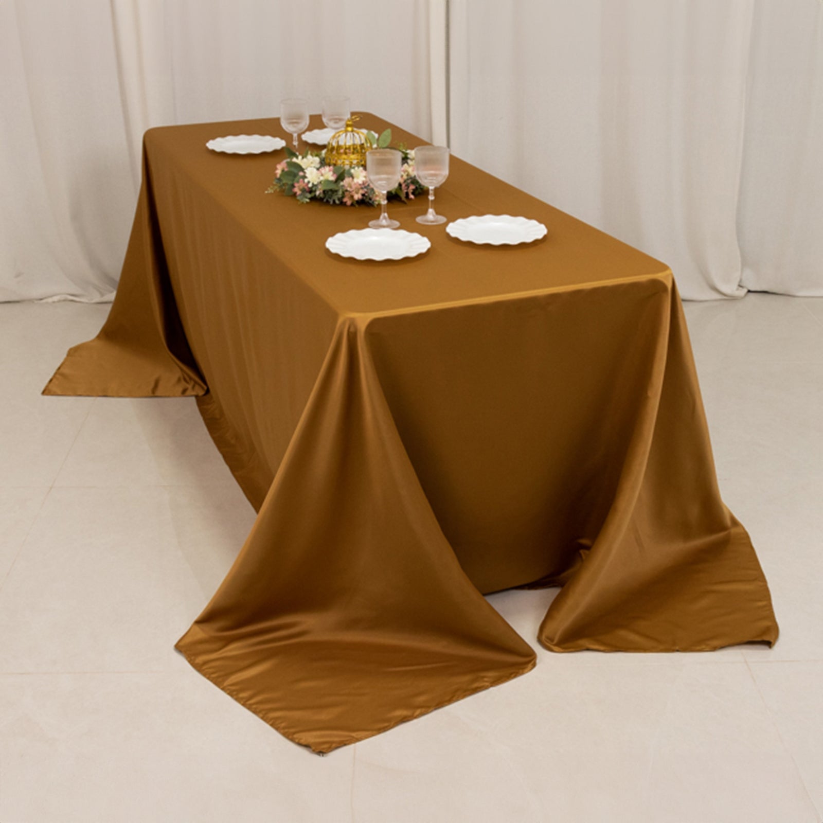 Lamour Satin 90"x132" Rectangle Tablecloth Gold - Soft & Silk - Like Seamless Table Cover for Weddings & Parties - Bell Racket Store