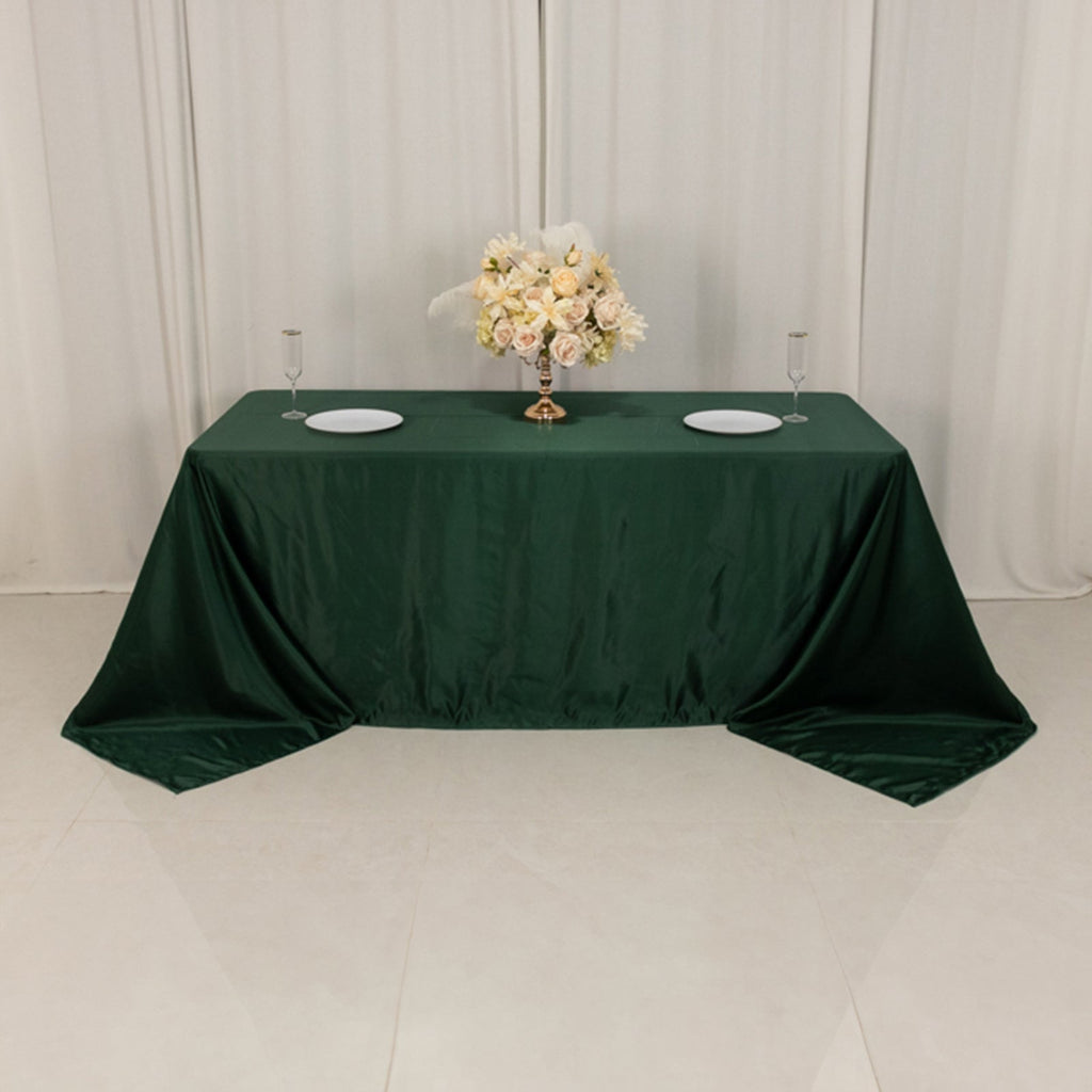 Lamour Satin 90"x132" Rectangle Tablecloth Hunter Emerald Green - Soft & Silk - Like Seamless Table Cover - Bell Racket Store