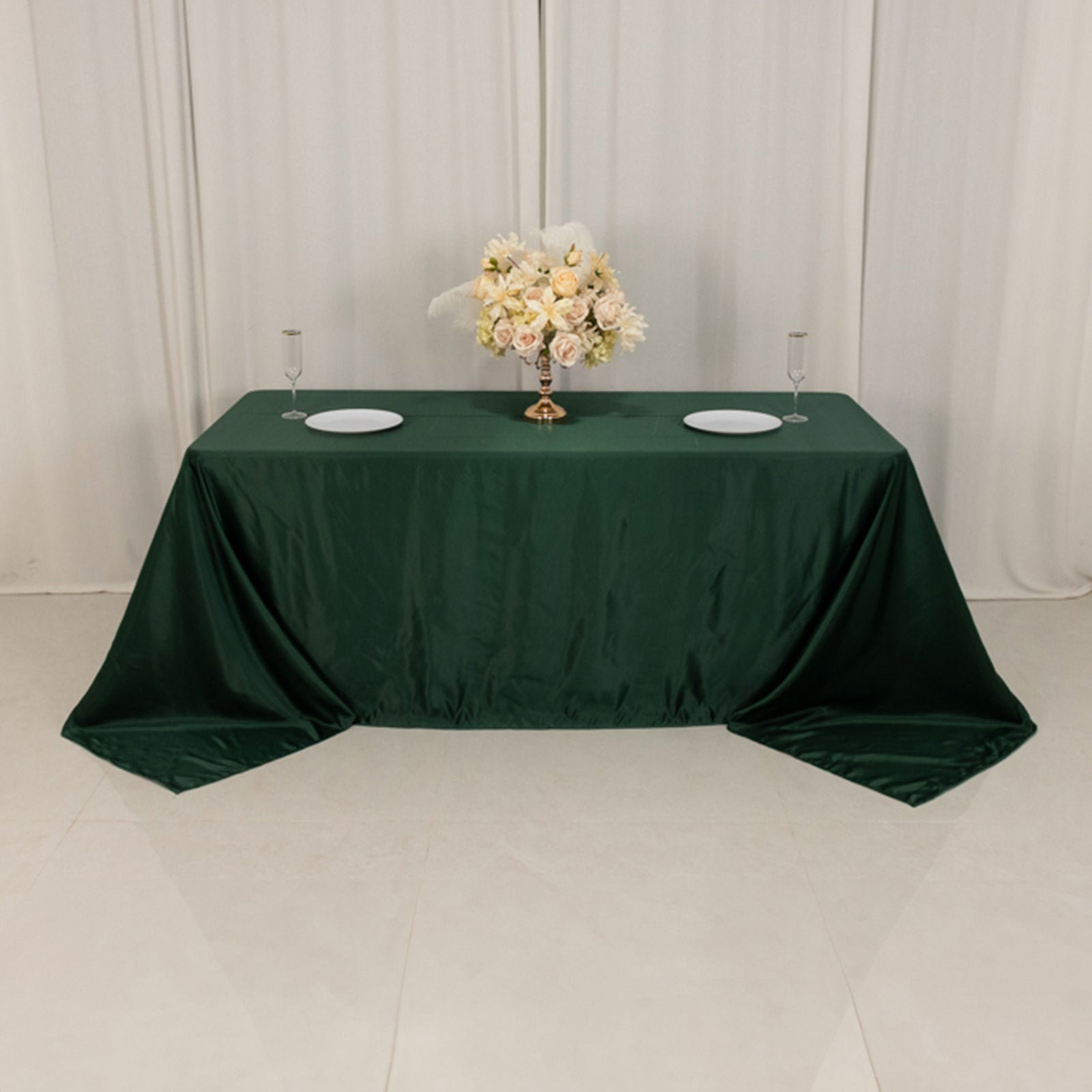 Lamour Satin 90"x132" Rectangle Tablecloth Hunter Emerald Green - Soft & Silk - Like Seamless Table Cover - Bell Racket Store
