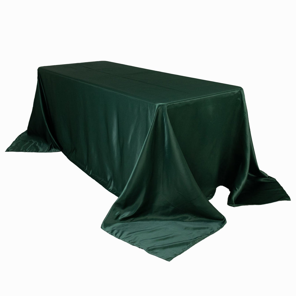 Lamour Satin 90"x132" Rectangle Tablecloth Hunter Emerald Green - Soft & Silk - Like Seamless Table Cover - Bell Racket Store