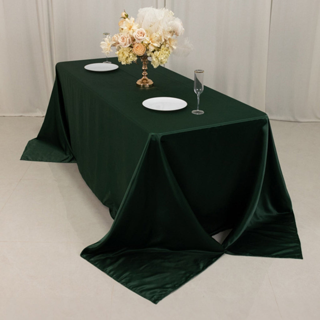 Lamour Satin 90"x132" Rectangle Tablecloth Hunter Emerald Green - Soft & Silk - Like Seamless Table Cover - Bell Racket Store