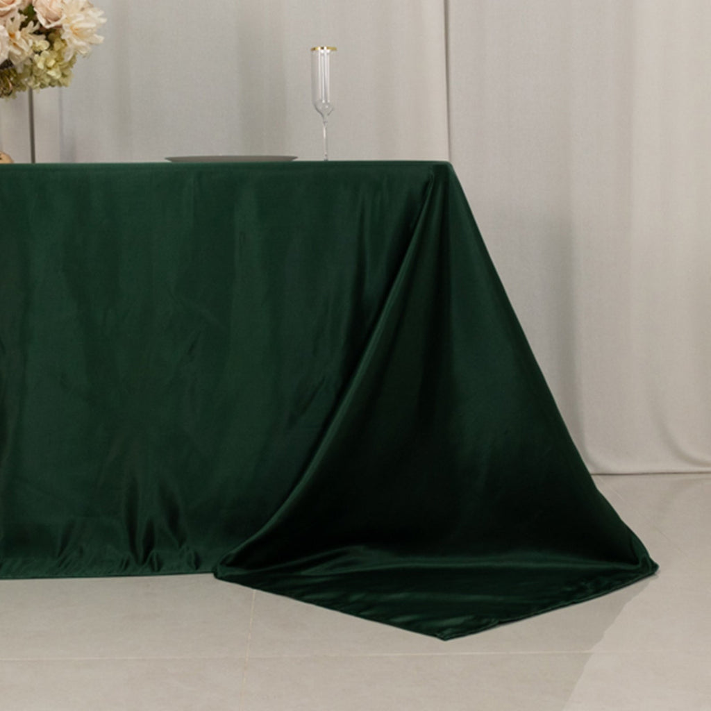 Lamour Satin 90"x132" Rectangle Tablecloth Hunter Emerald Green - Soft & Silk - Like Seamless Table Cover - Bell Racket Store
