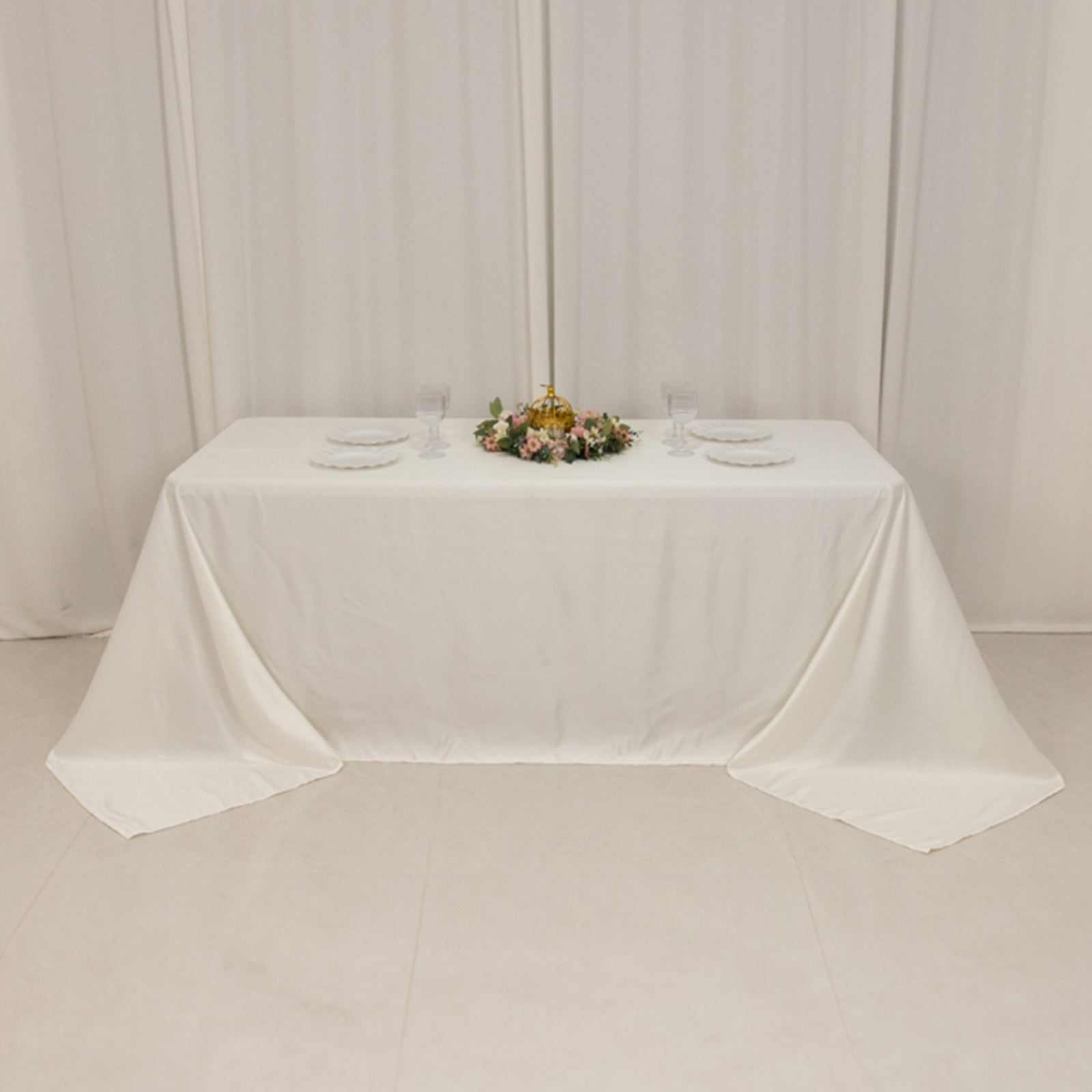Lamour Satin 90"x132" Rectangle Tablecloth Ivory - Soft & Silk - Like Seamless Table Cover - Bell Racket Store