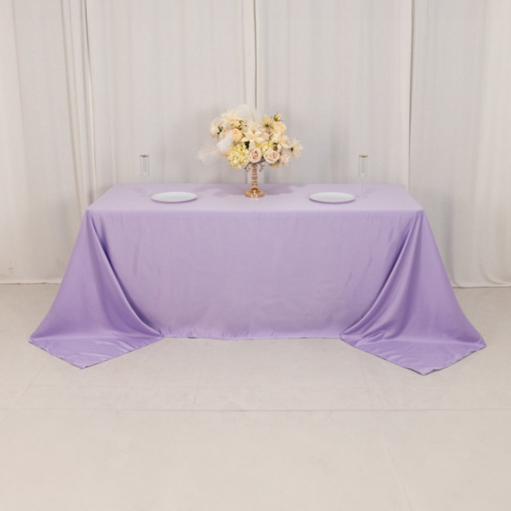 Lamour Satin 90"x132" Rectangle Tablecloth Lavender Lilac - Soft & Silk - Like Seamless Table Cover - Bell Racket Store