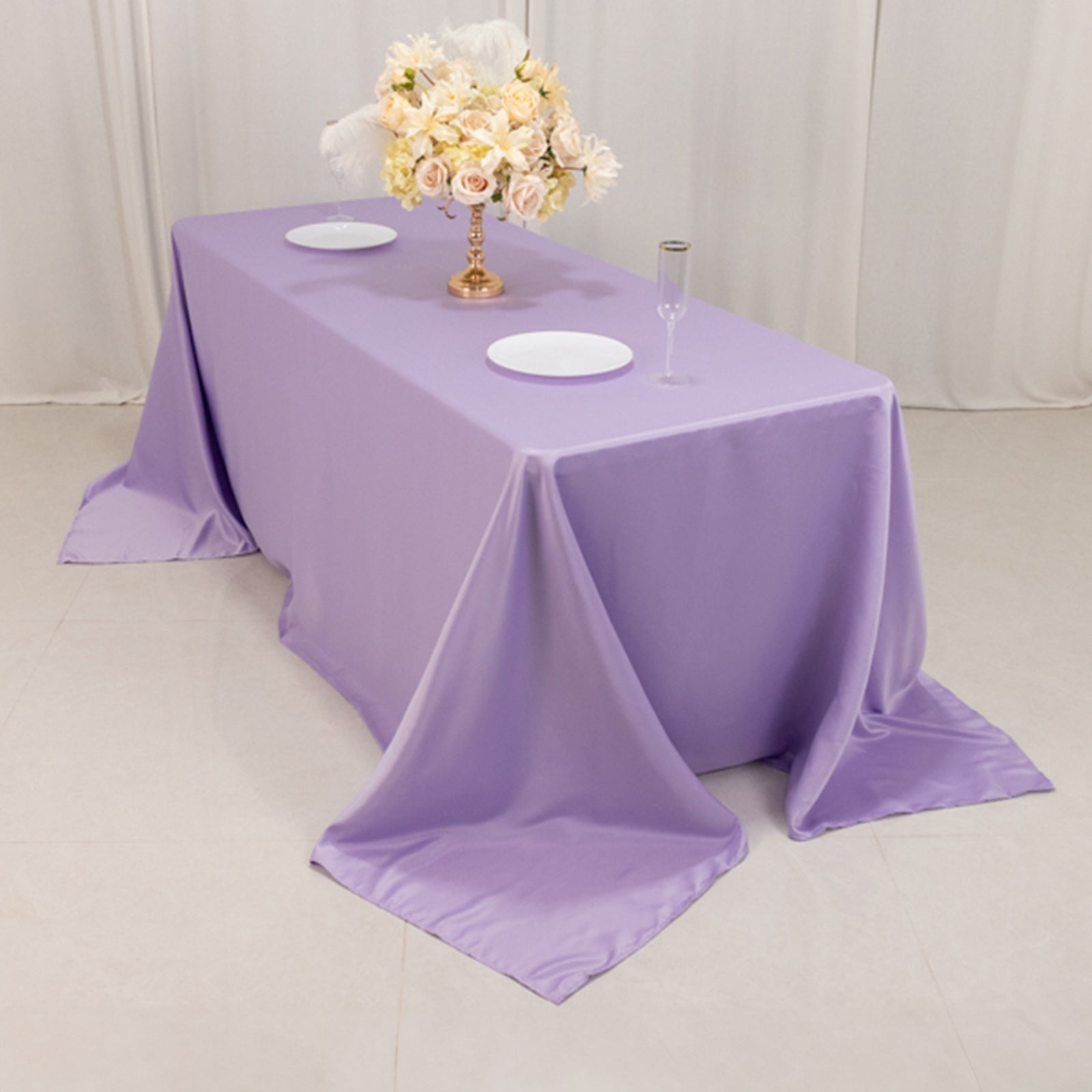 Lamour Satin 90"x132" Rectangle Tablecloth Lavender Lilac - Soft & Silk - Like Seamless Table Cover - Bell Racket Store