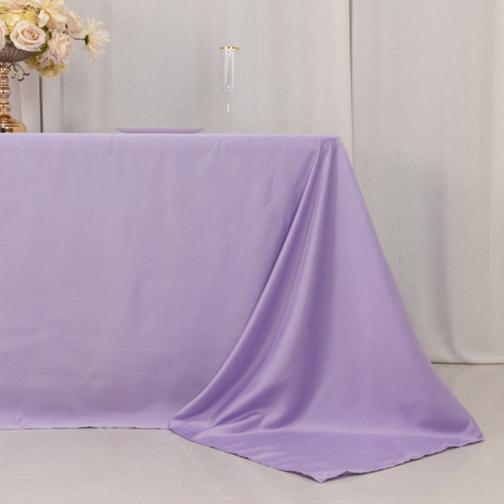 Lamour Satin 90"x132" Rectangle Tablecloth Lavender Lilac - Soft & Silk - Like Seamless Table Cover - Bell Racket Store