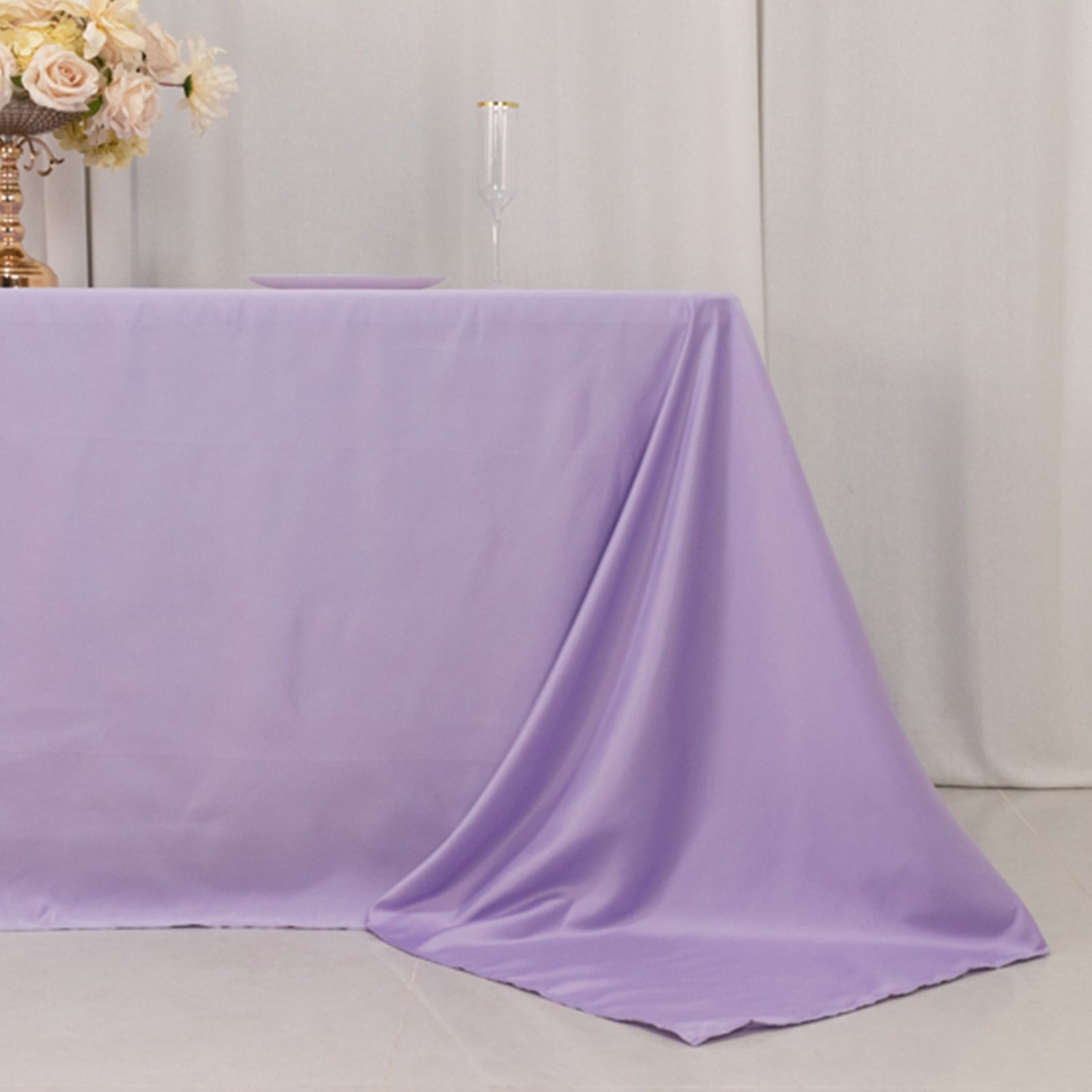 Lamour Satin 90"x132" Rectangle Tablecloth Lavender Lilac - Soft & Silk - Like Seamless Table Cover - Bell Racket Store