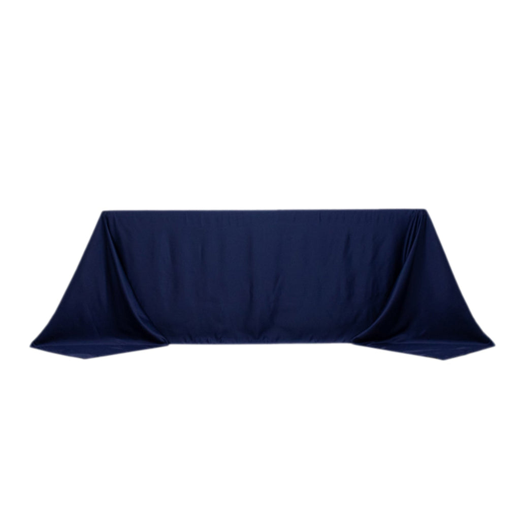 Lamour Satin 90"x132" Rectangle Tablecloth Navy Blue - Soft & Silk - Like Seamless Table Cover - Bell Racket Store