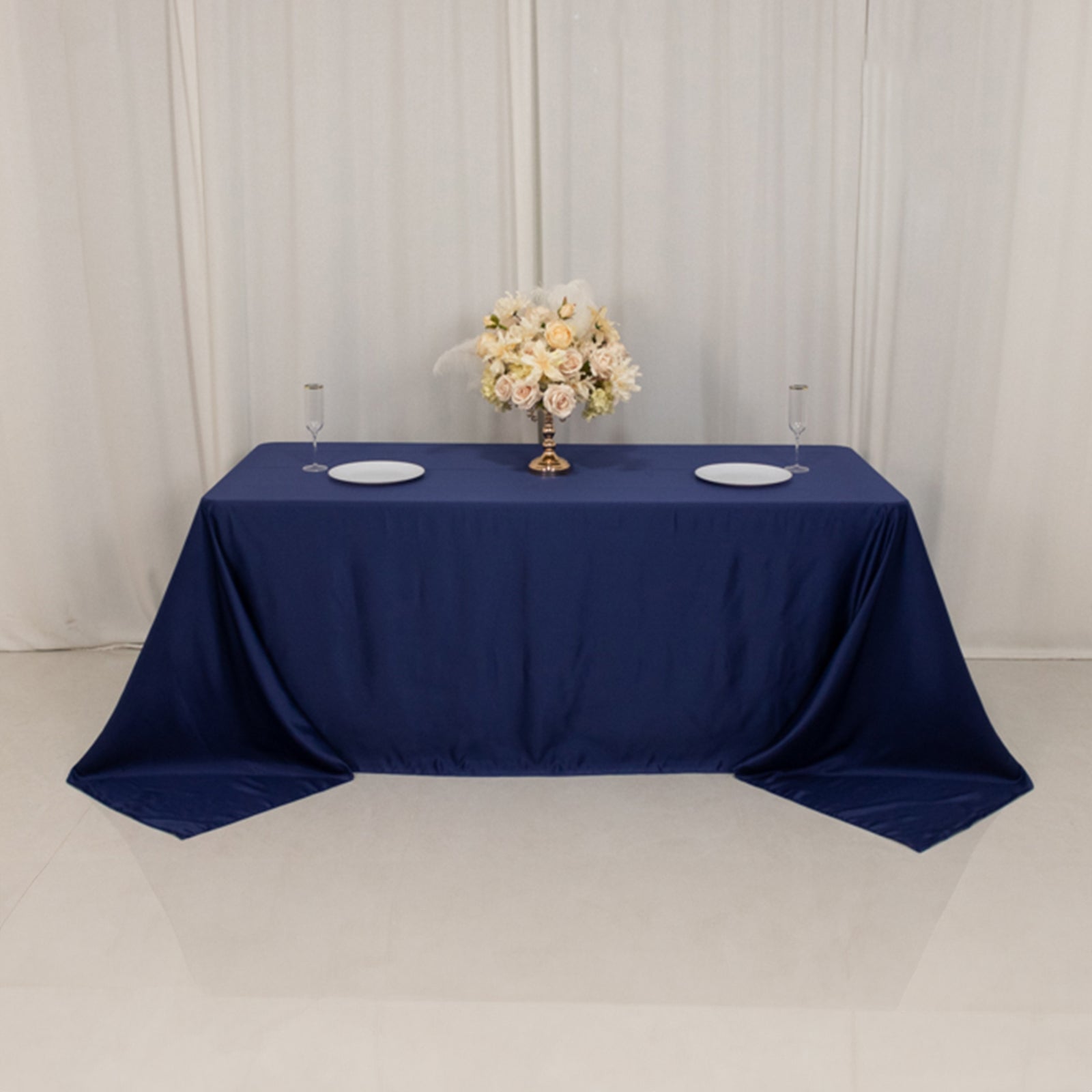Lamour Satin 90"x132" Rectangle Tablecloth Navy Blue - Soft & Silk - Like Seamless Table Cover - Bell Racket Store