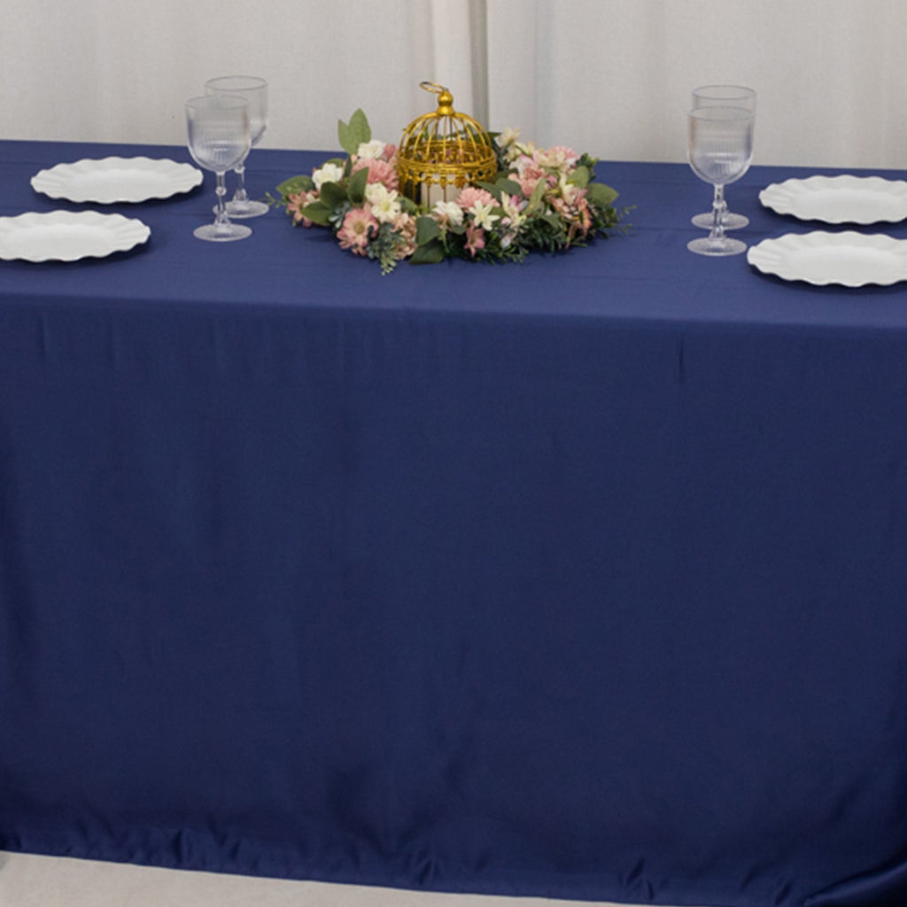 Lamour Satin 90"x132" Rectangle Tablecloth Navy Blue - Soft & Silk - Like Seamless Table Cover - Bell Racket Store