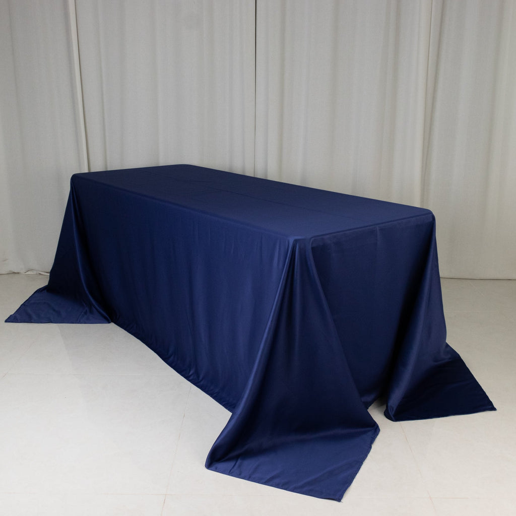 Lamour Satin 90"x132" Rectangle Tablecloth Navy Blue - Soft & Silk - Like Seamless Table Cover - Bell Racket Store