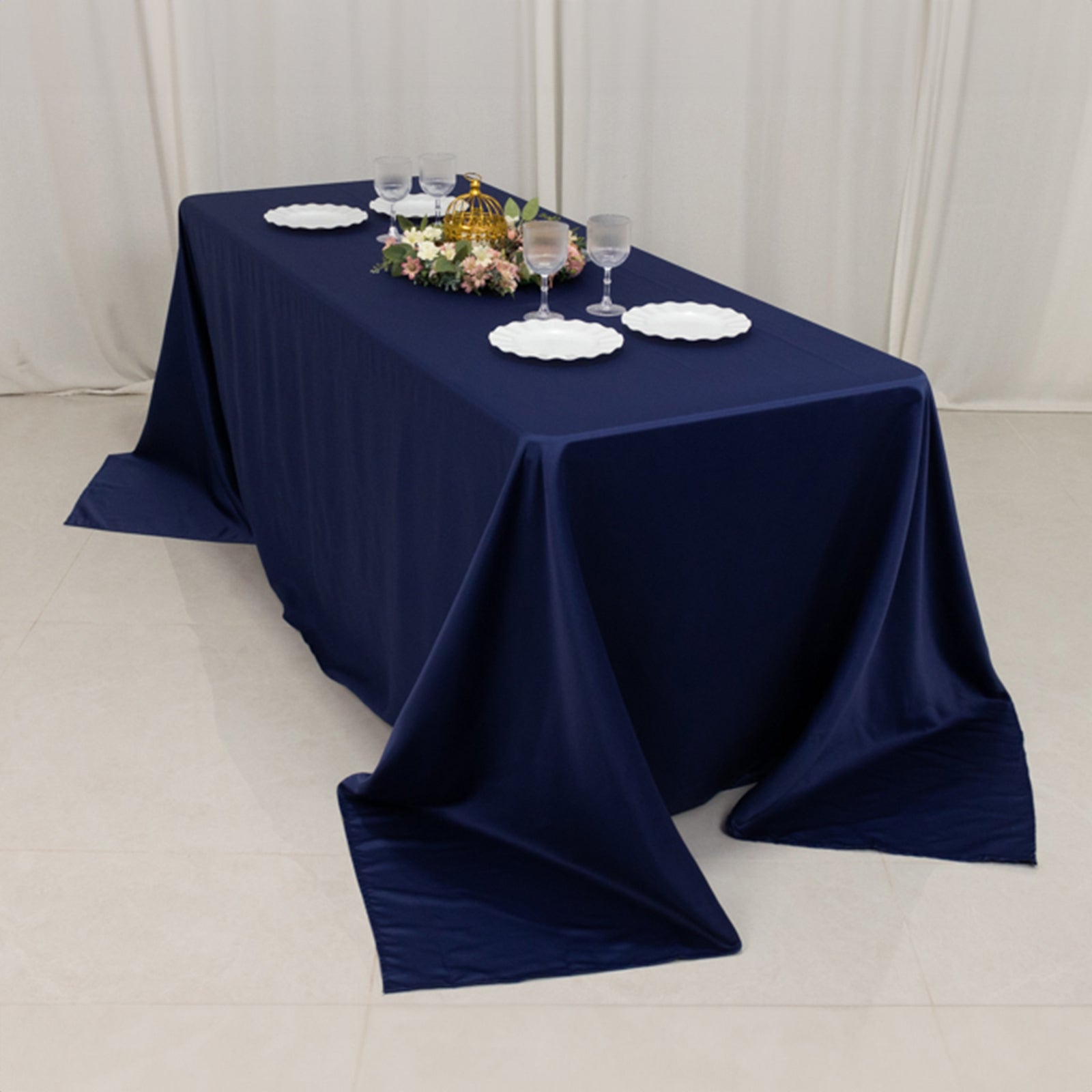 Lamour Satin 90"x132" Rectangle Tablecloth Navy Blue - Soft & Silk - Like Seamless Table Cover - Bell Racket Store