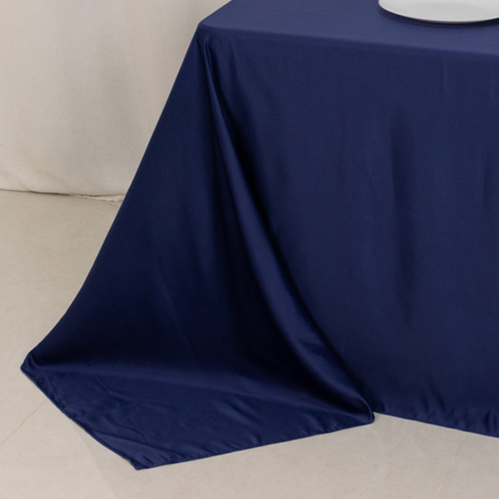 Lamour Satin 90"x132" Rectangle Tablecloth Navy Blue - Soft & Silk - Like Seamless Table Cover - Bell Racket Store