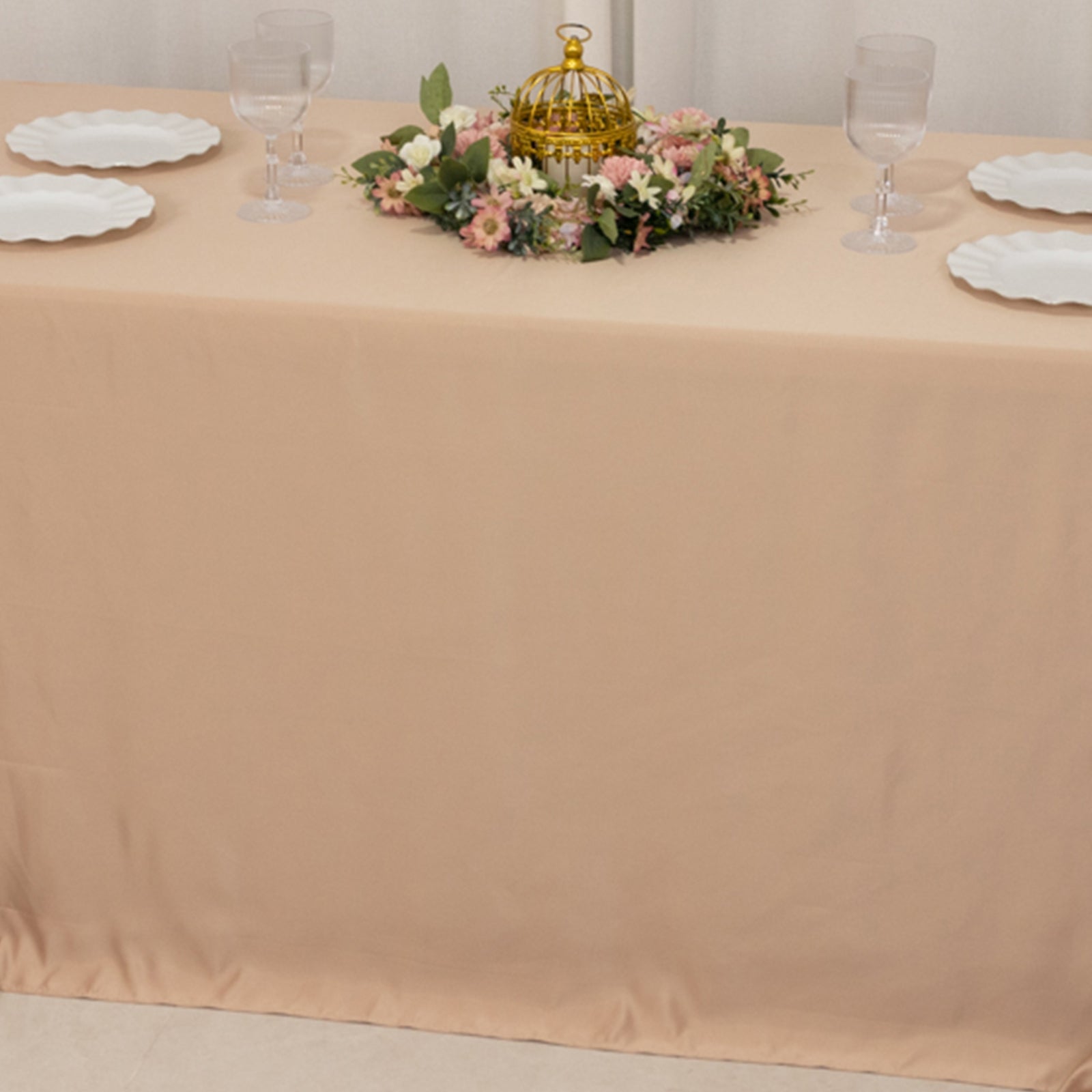 Lamour Satin 90"x132" Rectangle Tablecloth Nude - Soft & Silk - Like Seamless Table Cover - Bell Racket Store
